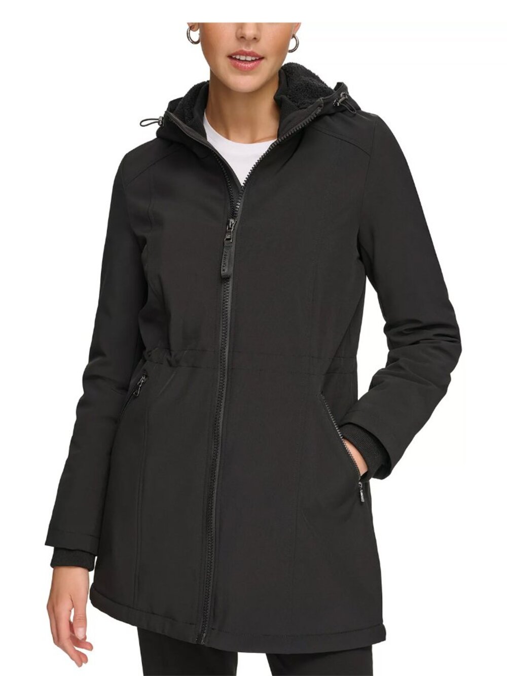 Calvin Klein Womens Hooded Faux-Fur-Lined Anorak Raincoat